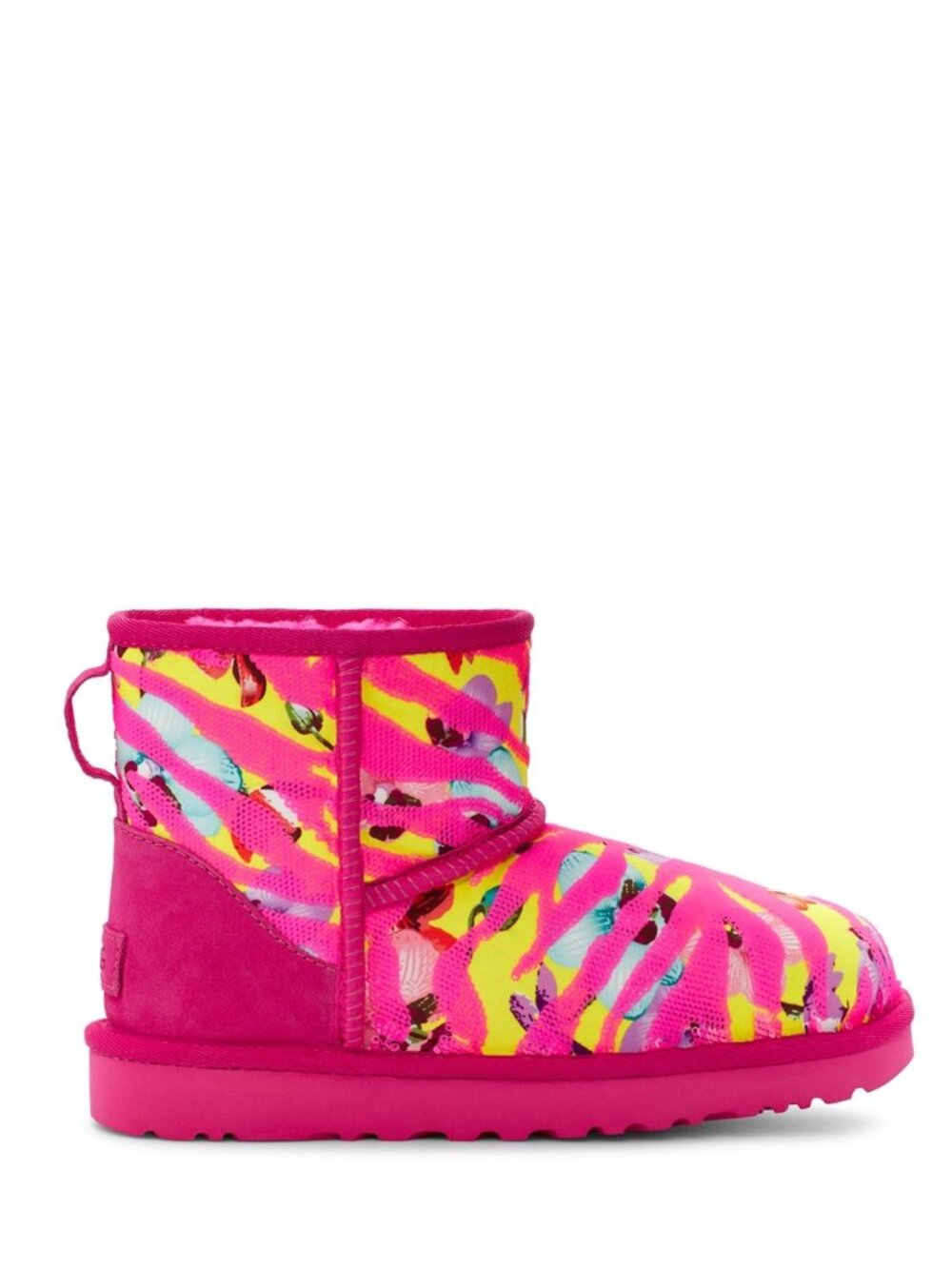 UGG Classic Mini Tiger Flower Boots Sequin Suede Booties Pink Size 6 NEW